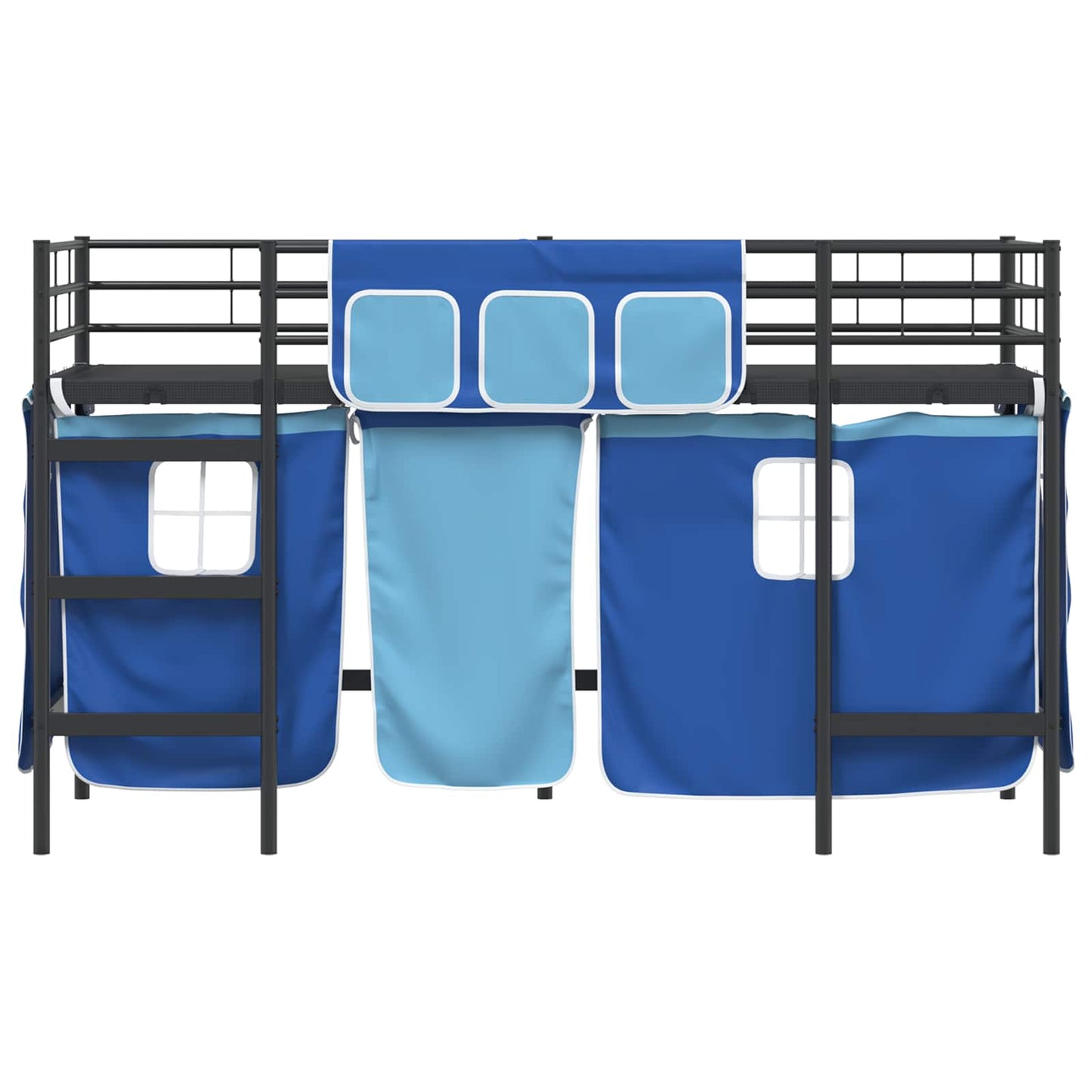 Kiddos Loft Senge Ramme med Gardiner Svart og Blå 90 x 190 cm