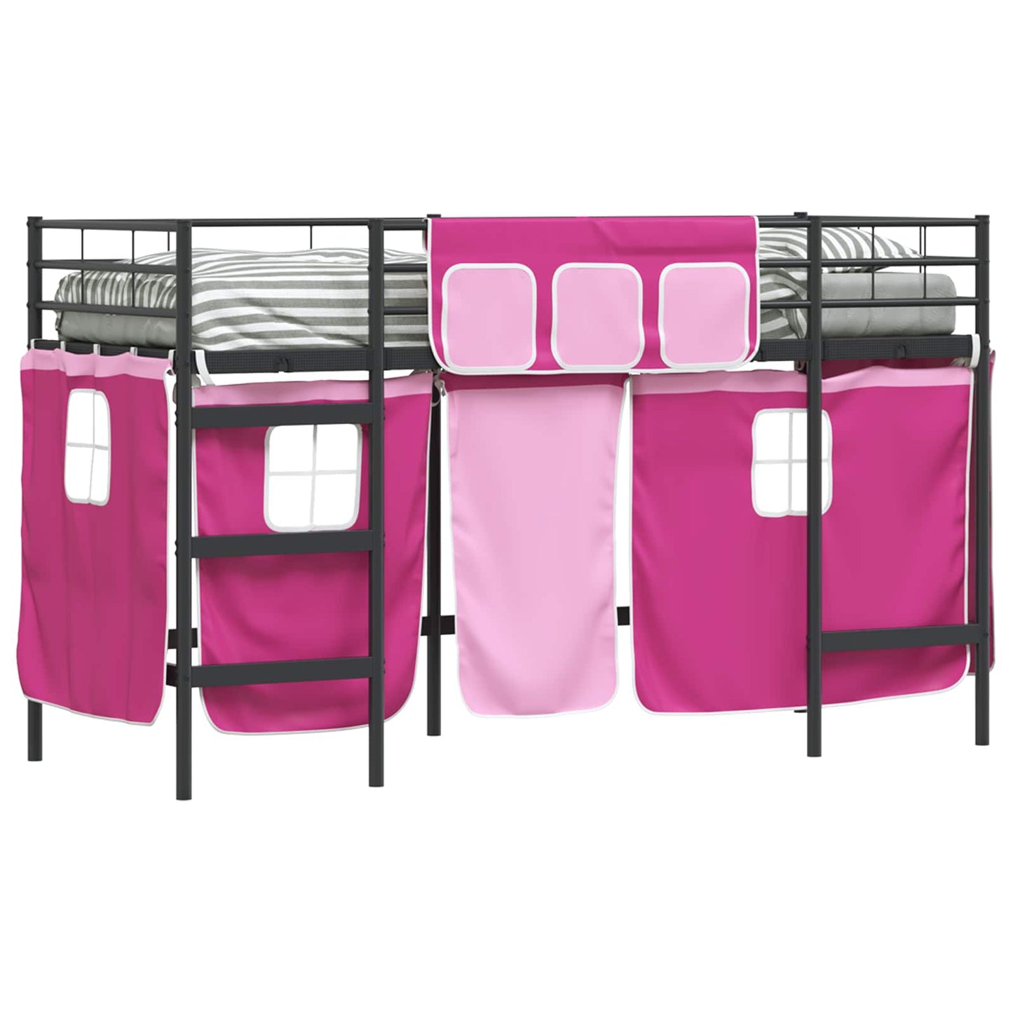 Kiddos Loft Senge Ramme med Gardiner Svart og Rosa 75 x 190 cm