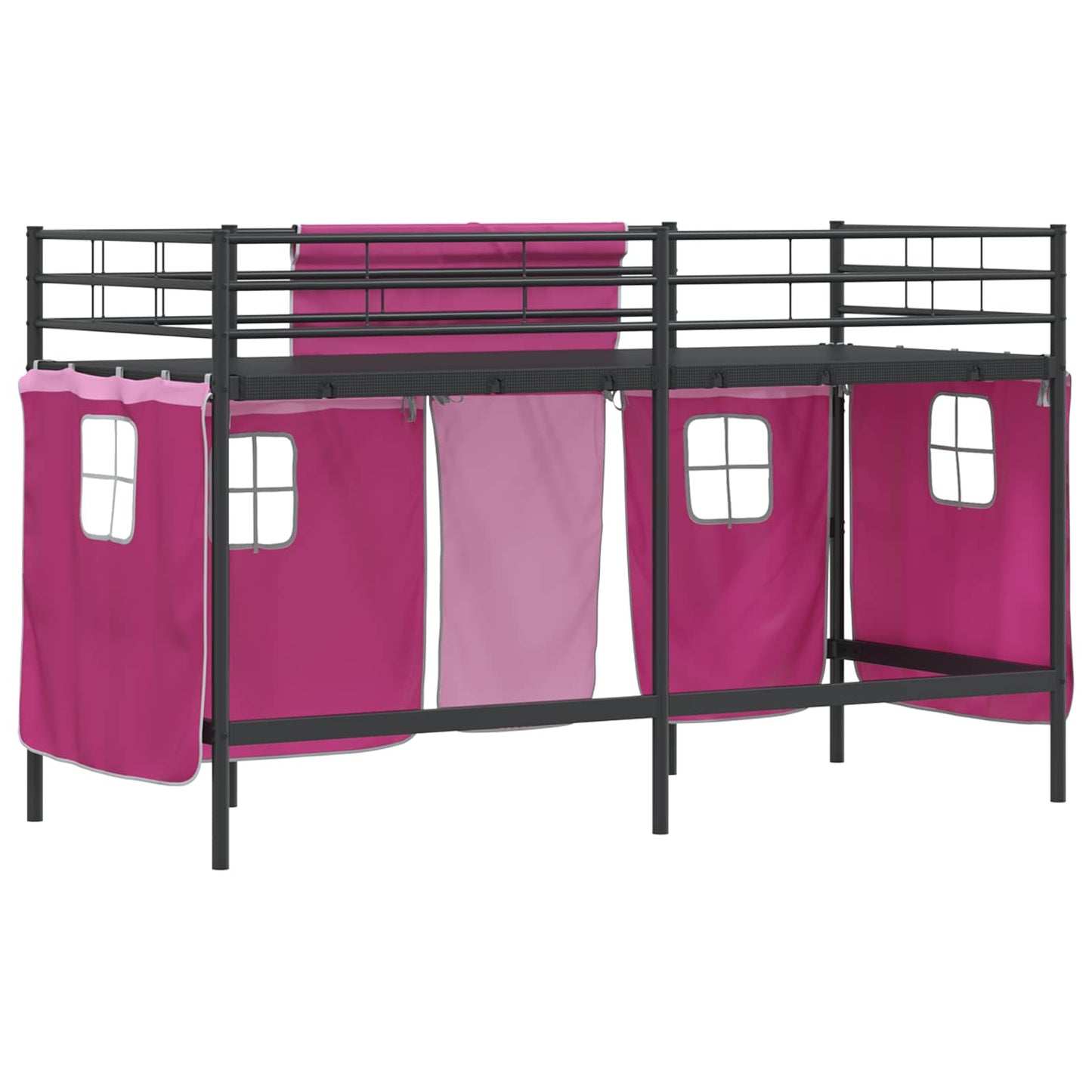Kiddos Loft Senge Ramme med Gardiner Svart og Rosa 75 x 190 cm