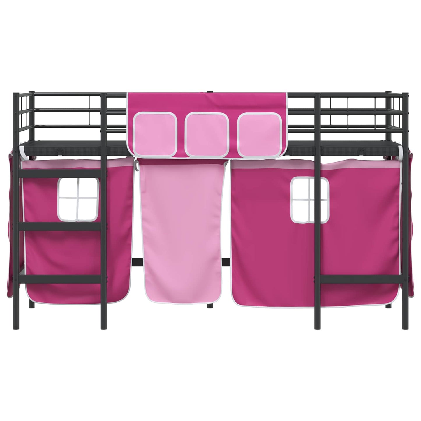 Kiddos Loft Senge Ramme med Gardiner Svart og Rosa 90 x 190 cm