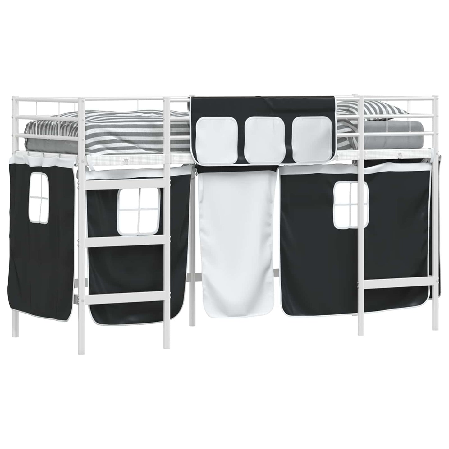 Kiddos Loft Senge Ramme med Gardiner Hvit og svart 90 x 190 cm
