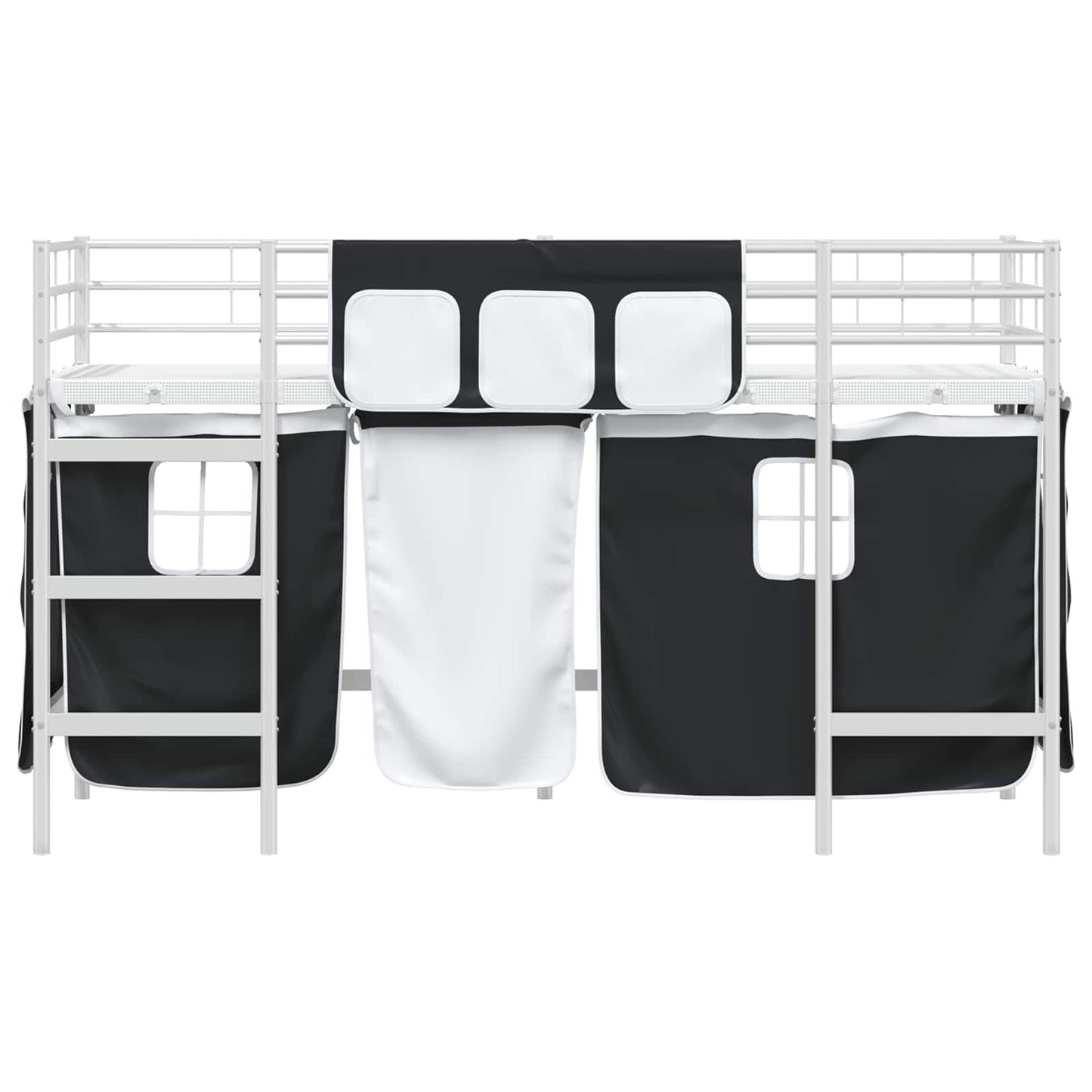 Kiddos Loft Senge Ramme med Gardiner Hvit og svart 90 x 190 cm