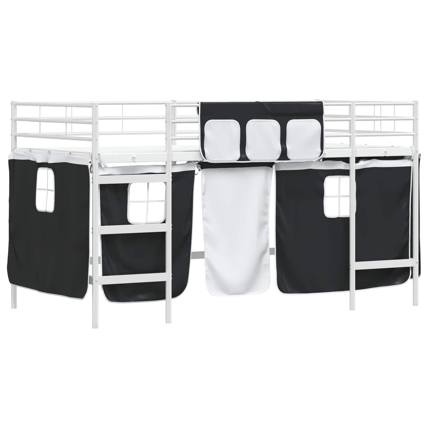 Kiddos Loft Senge Ramme med Gardiner Hvit og svart 90 x 200 cm