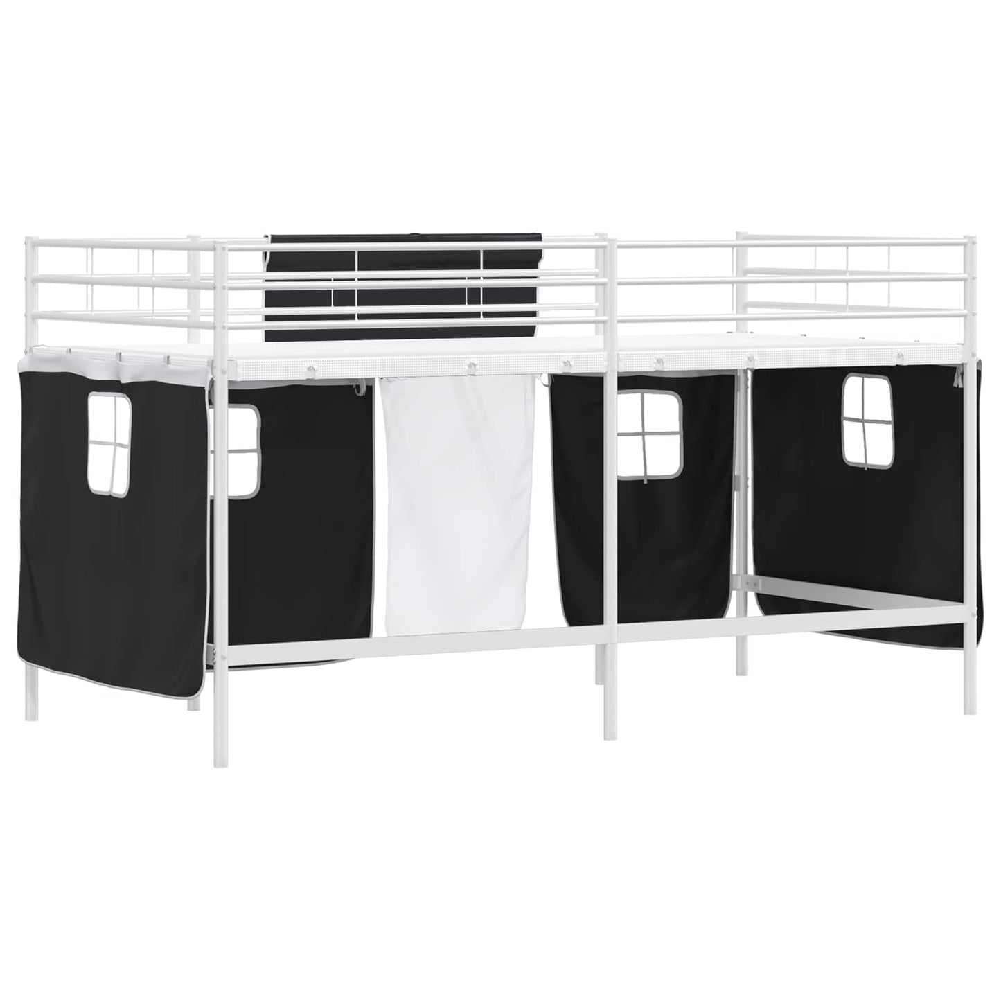 Kiddos Loft Senge Ramme med Gardiner Hvit og svart 90 x 200 cm