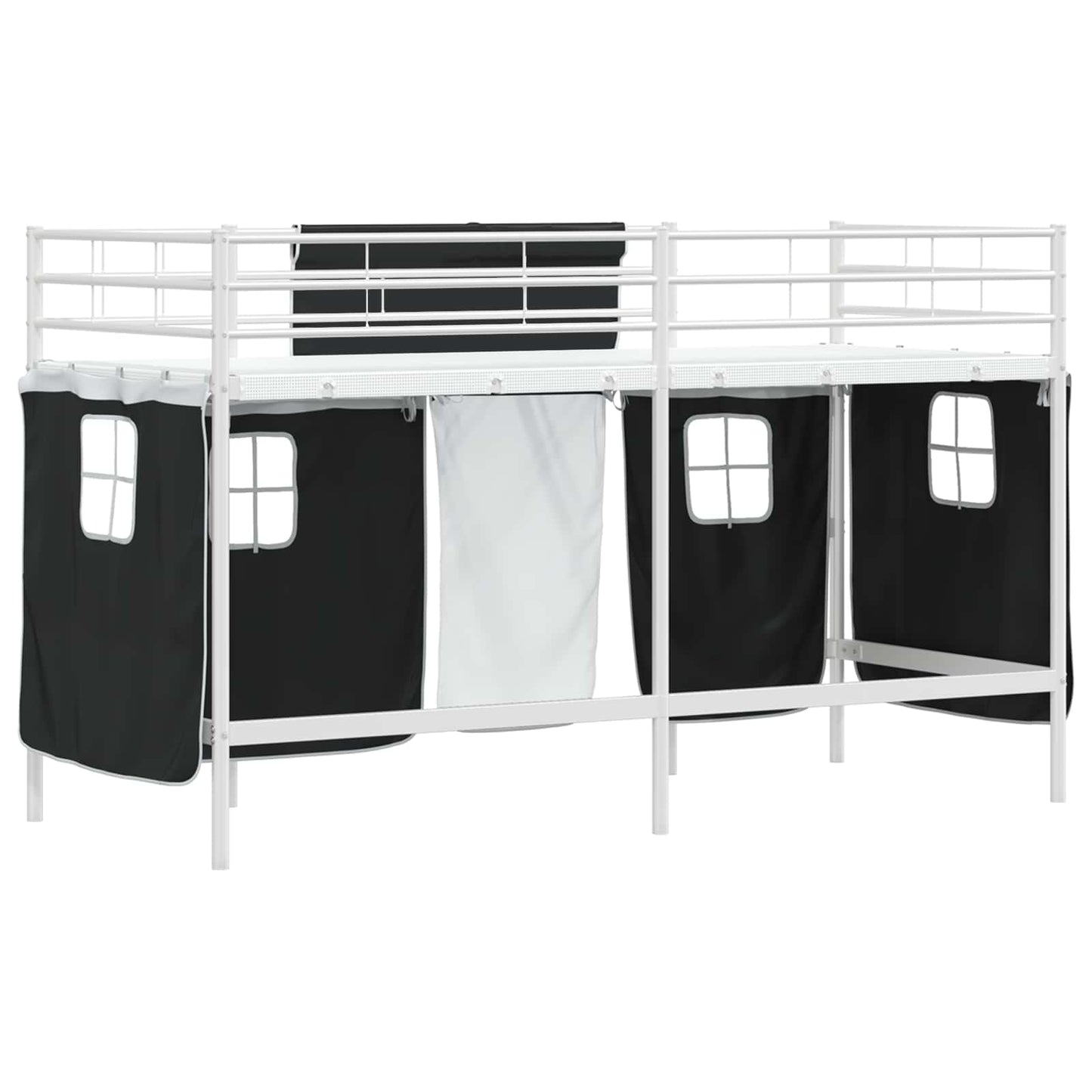 Kiddos Loft Senge Ramme med Gardiner Hvit og svart 100 x 190 cm
