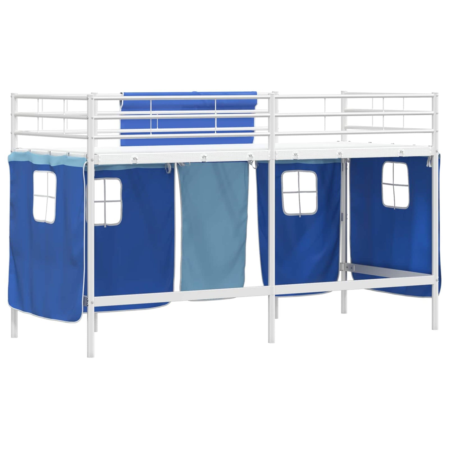 Kiddos Loft Senge Ramme med Gardiner Hvit og blå 75 x 190 cm