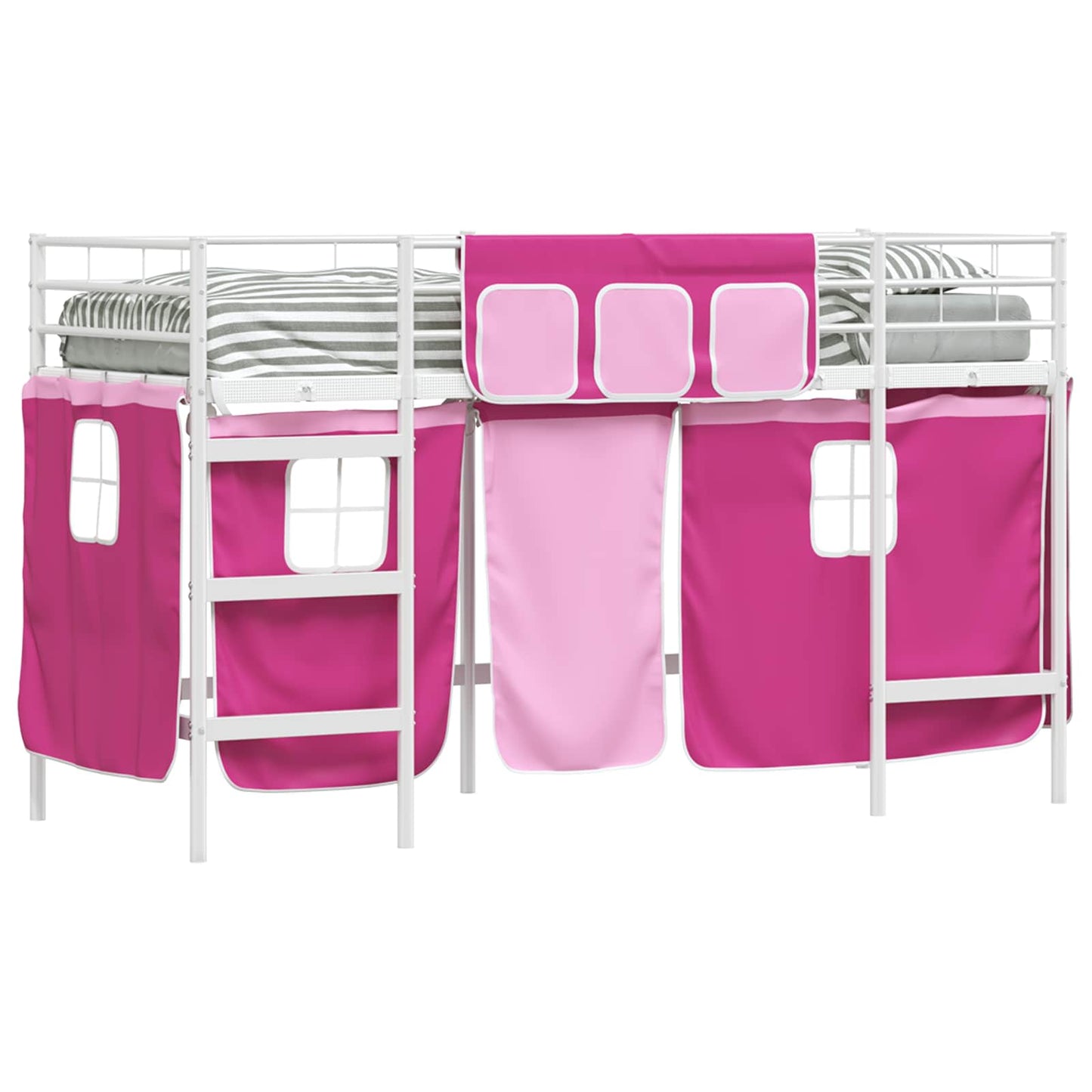 Kiddos Loft Senge Ramme med Gardiner Hvit og Rosa 75 x 190 cm