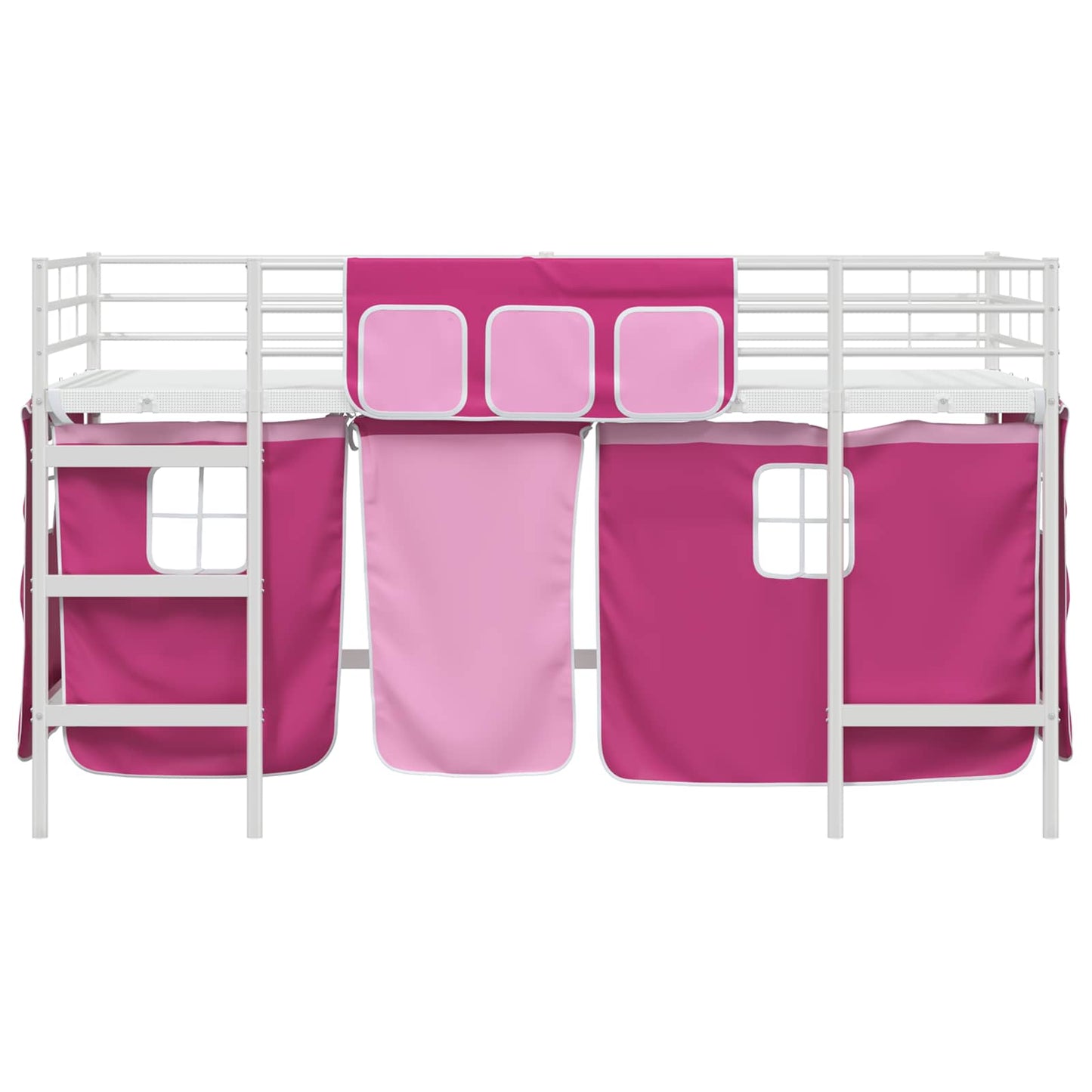 Kiddos Loft Senge Ramme med Gardiner Hvit og Rosa 80 x 200 cm