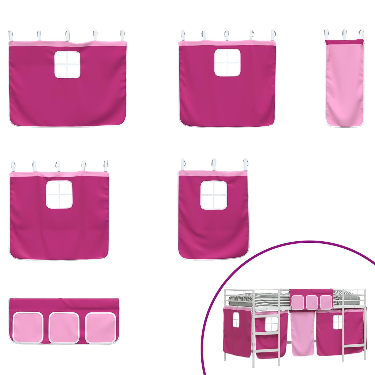 Kiddos Loft Senge Ramme med Gardiner Hvit og Rosa 80 x 200 cm