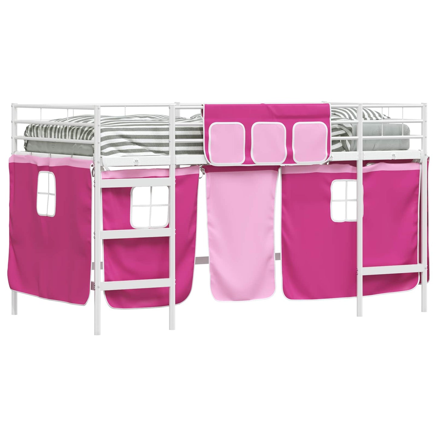 Kiddos Loft Senge Ramme med Gardiner Hvit og Rosa 100 x 200 cm
