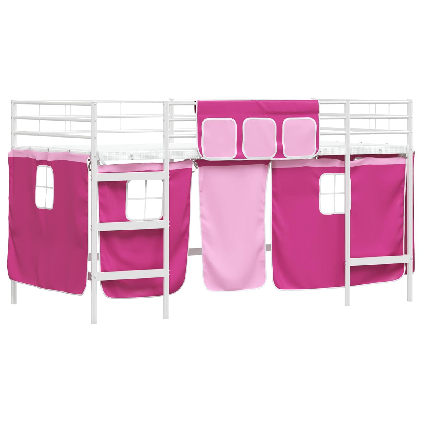 Kiddos Loft Senge Ramme med Gardiner Hvit og Rosa 100 x 200 cm