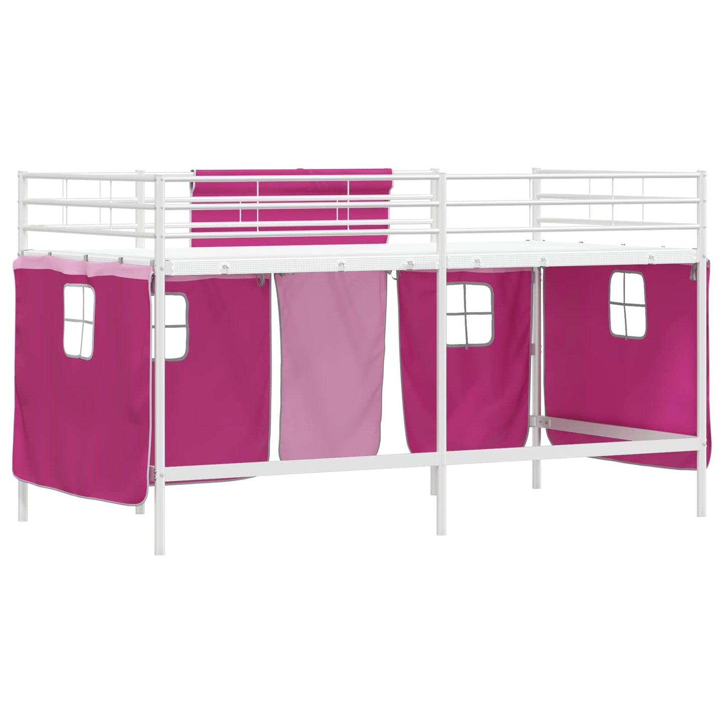 Kiddos Loft Senge Ramme med Gardiner Hvit og Rosa 100 x 200 cm