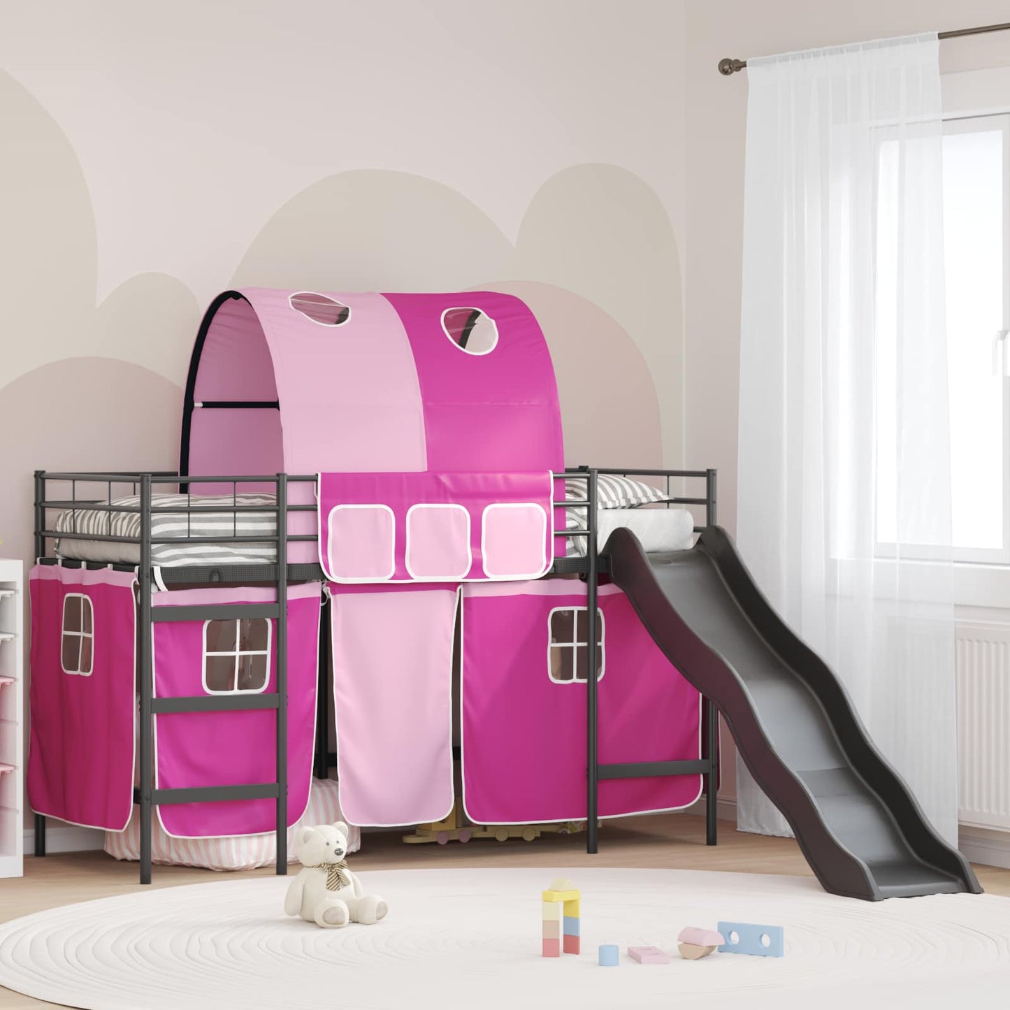 Barns Lofteseng Svart og Rosa 90 x 190 cm Metall