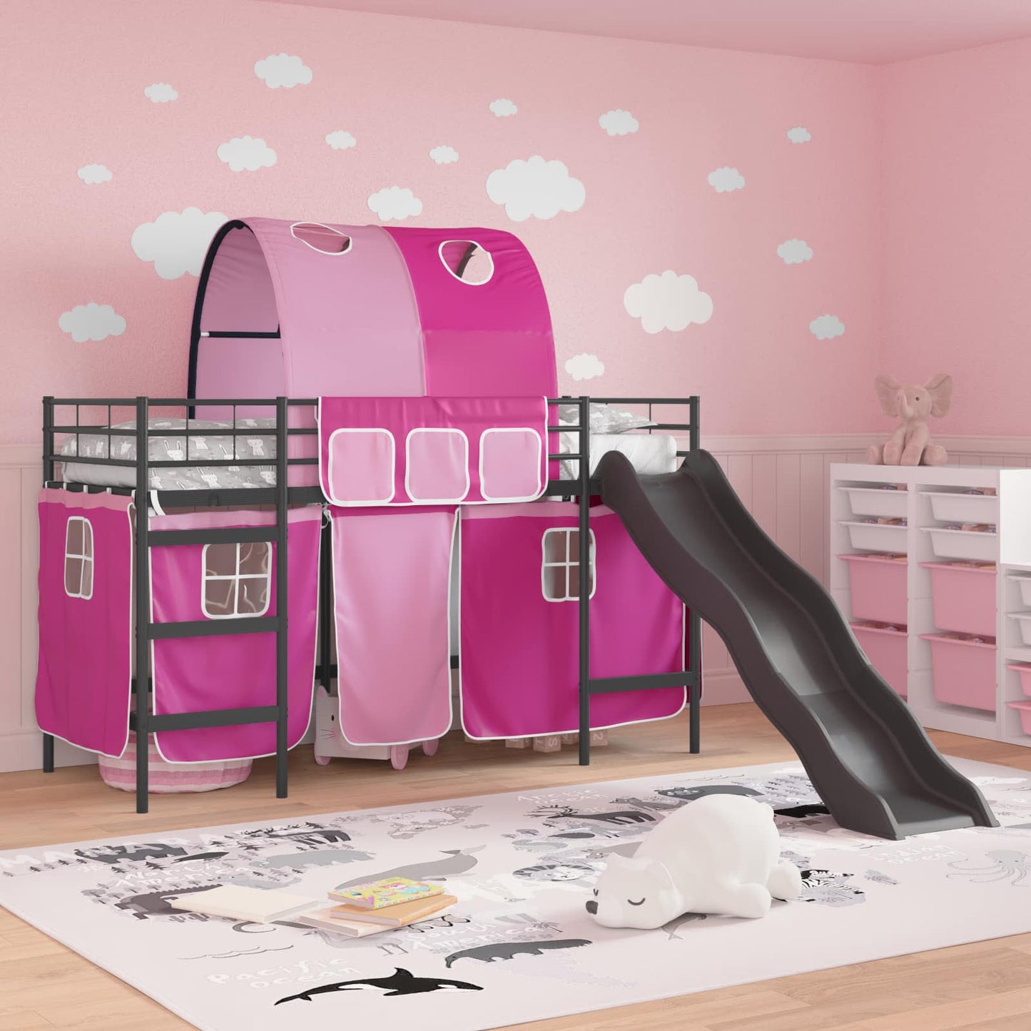 Barns Lofteseng Svart og Rosa 90 x 190 cm Metall