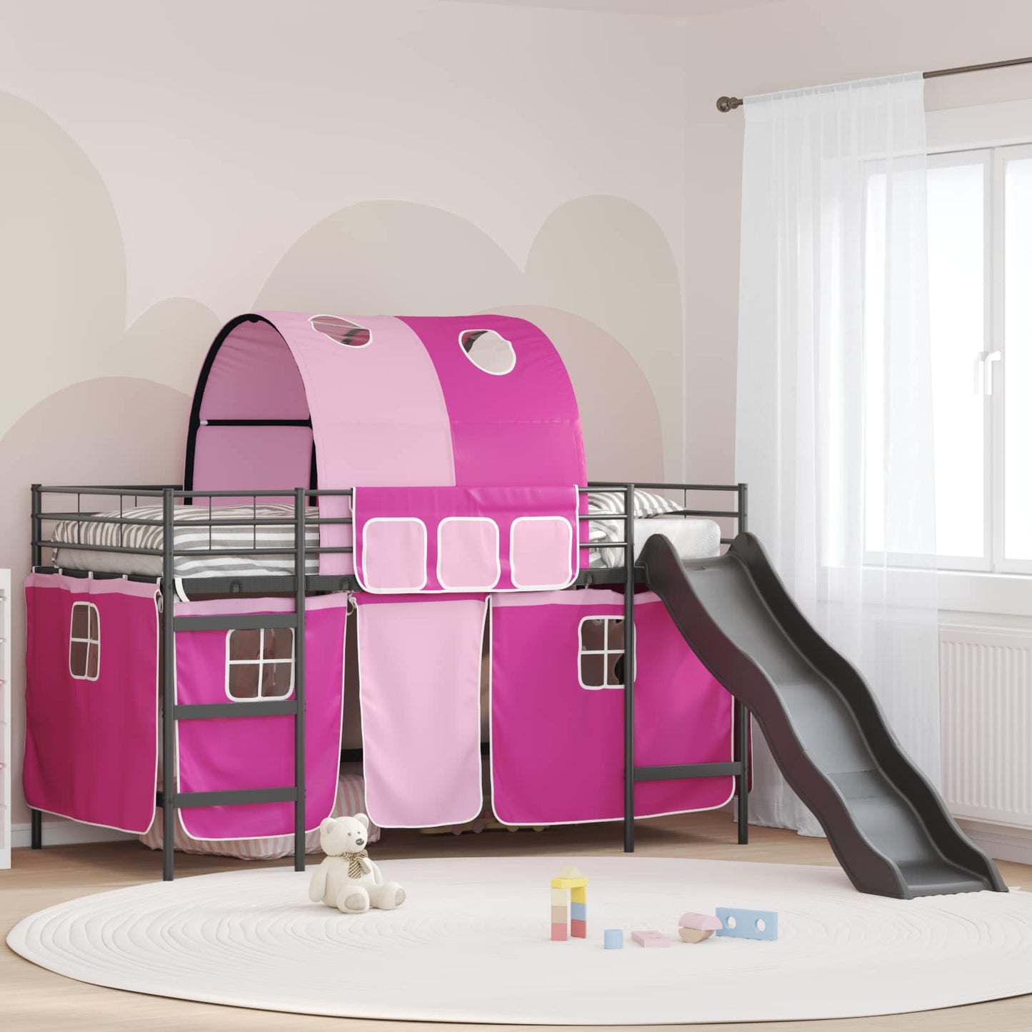 Barns Lofteseng Svart og Rosa 100 x 200 cm Metall