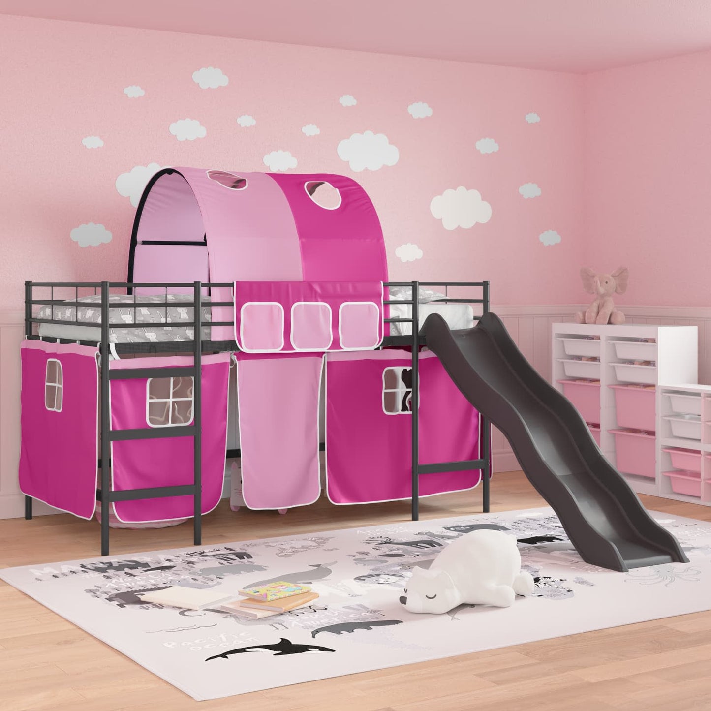 Barns Lofteseng Ensfarget Svart og Rosa 107 x 203 cm Metall