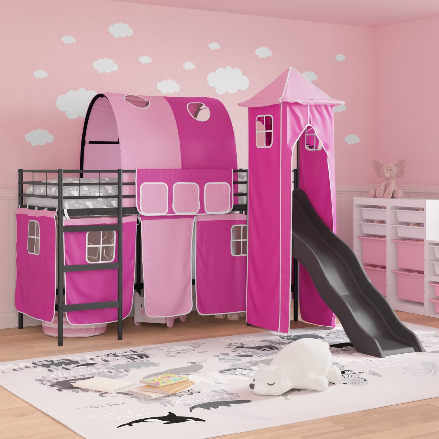 Barns Lofteseng Ensfarget Svart og Rosa 100 x 190 cm Metall