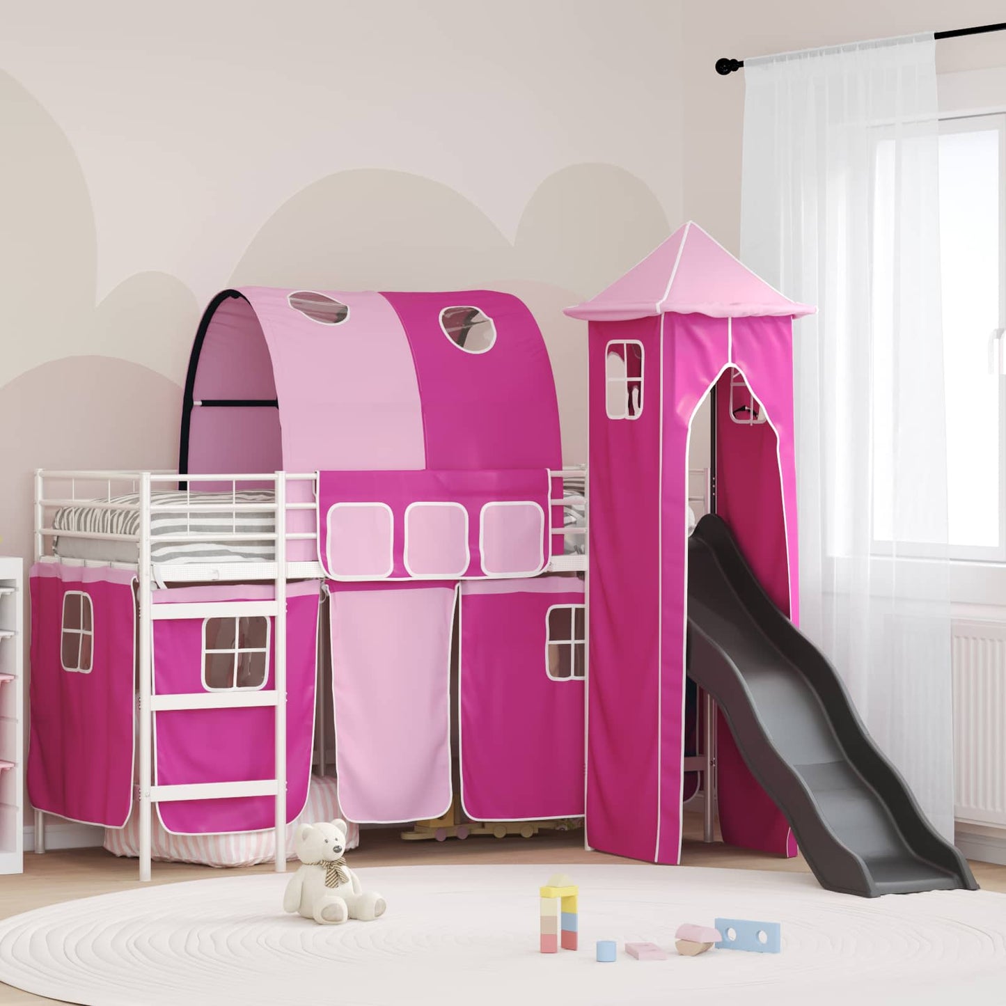 Barns Lofteseng Ensfarget Hvit og rosa 75 x 190 cm Metall