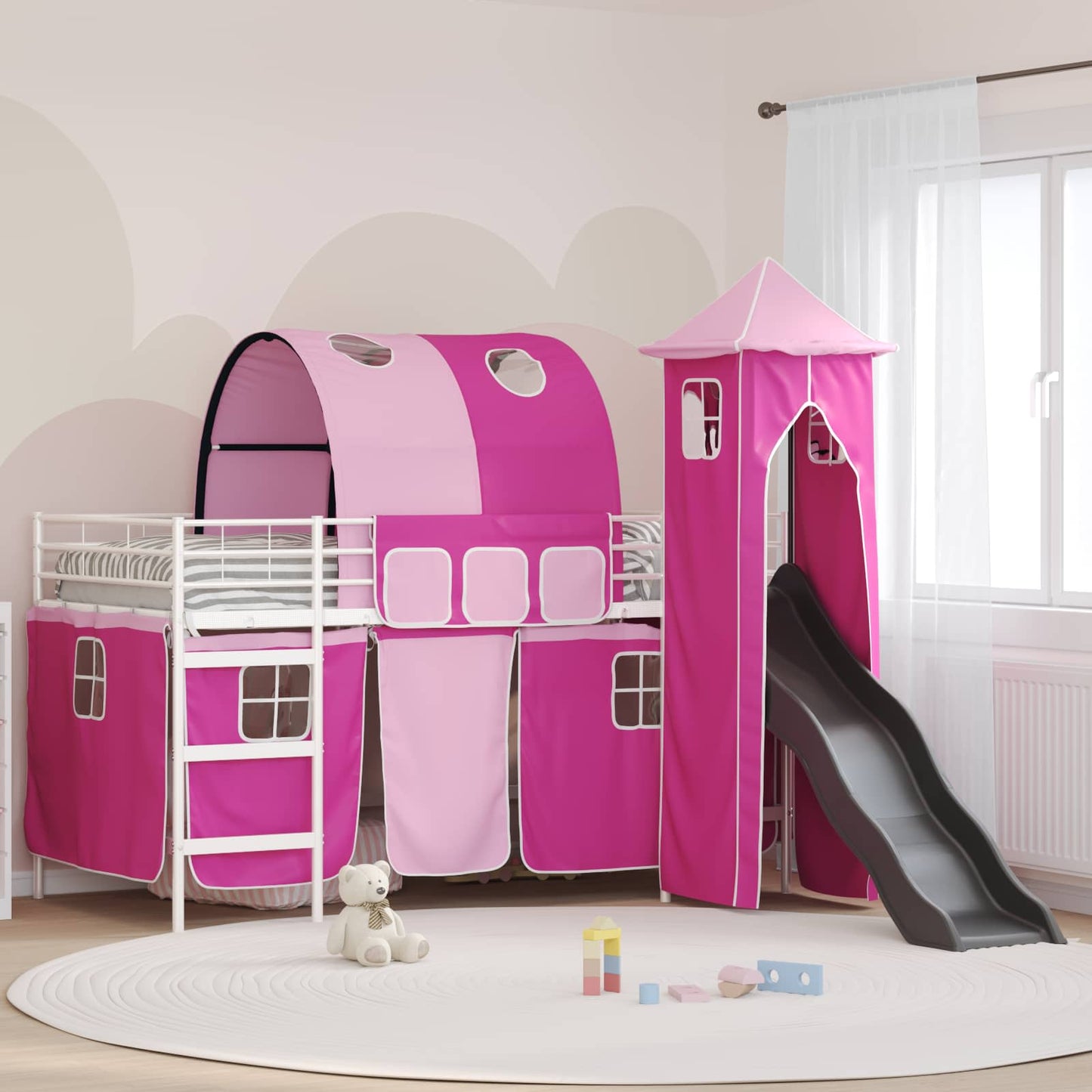 Barns Lofteseng Ensfarget Hvit og rosa 107 x 203 cm Metall