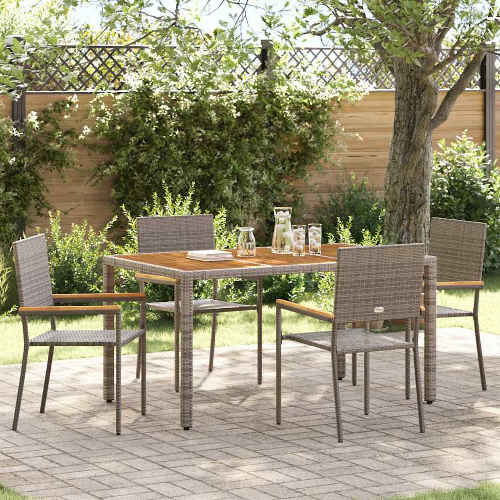 Hage stabelstoler 4 pcs Grå og Brun PE rattan, solid akasietre