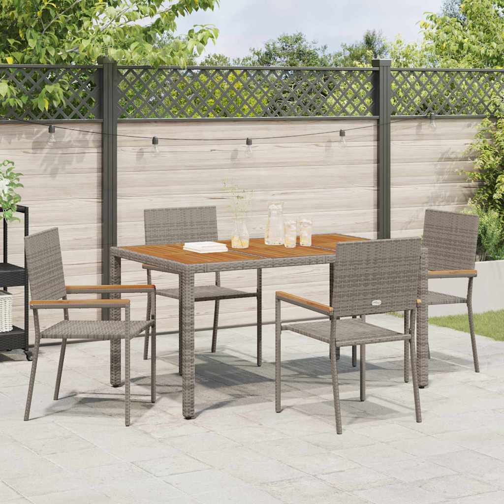Hage stabelstoler 4 pcs Grå og Brun PE rattan, solid akasietre