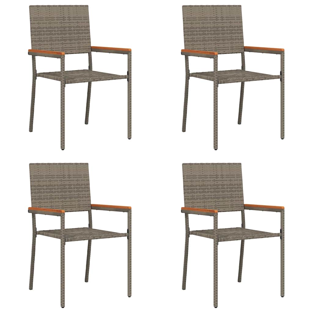 Hage stabelstoler 4 pcs Grå og Brun PE rattan, solid akasietre