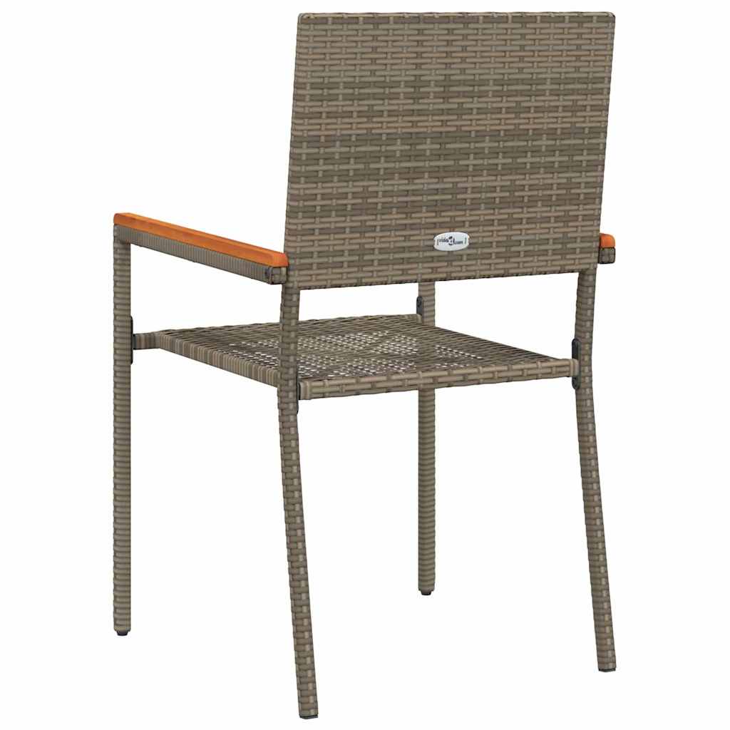 Hage stabelstoler 4 pcs Grå og Brun PE rattan, solid akasietre