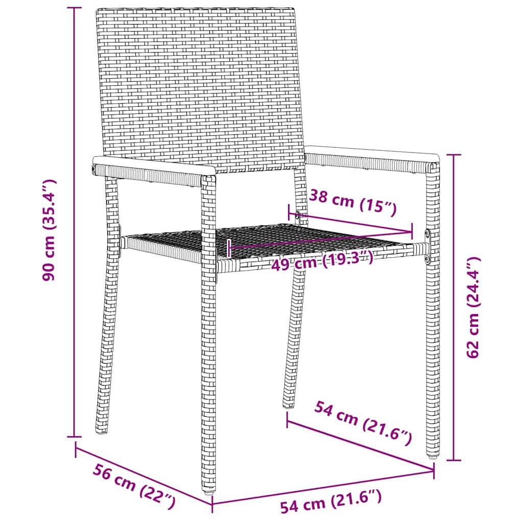 Hage stabelstoler 4 pcs Grå og Brun PE rattan, solid akasietre