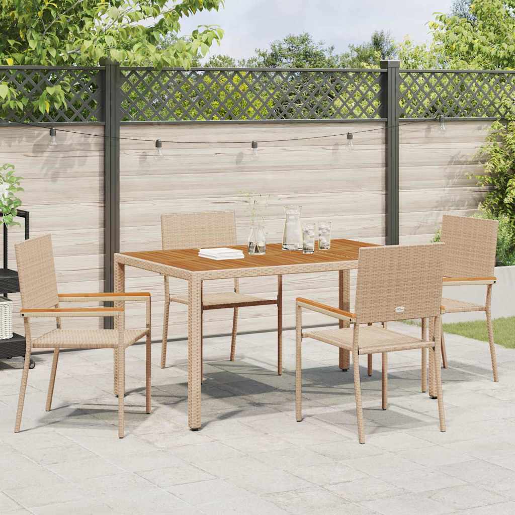 Hage stabelstoler 4 pcs Krem og brun PE rattan, solid akasietre