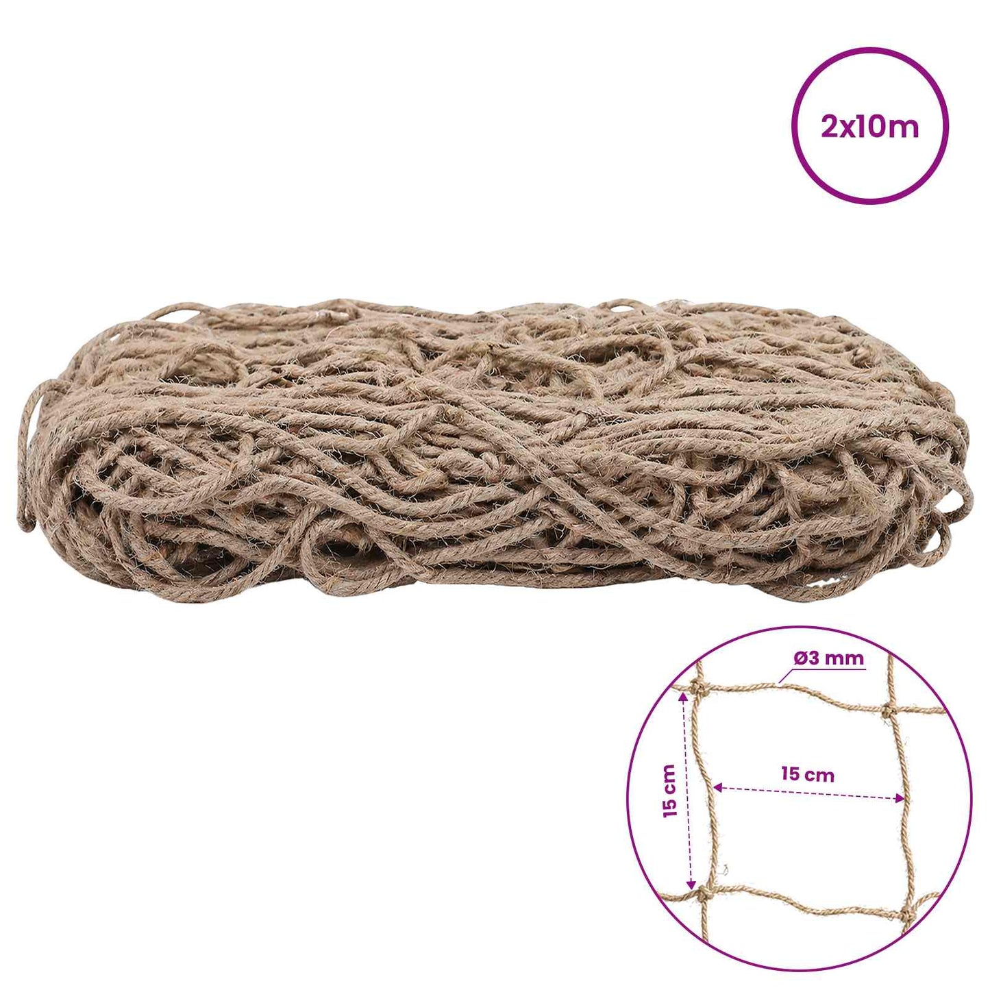 Jute Plante Støtte Nett Naturlig 2 x 10 m 100% Tossa Jute