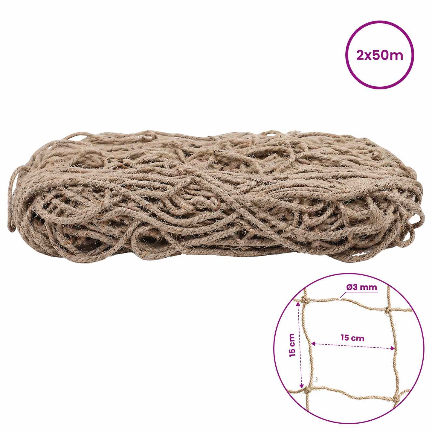 Jute Plante Støtte Nett Naturlig 2 x 50 m 100% Tossa Jute