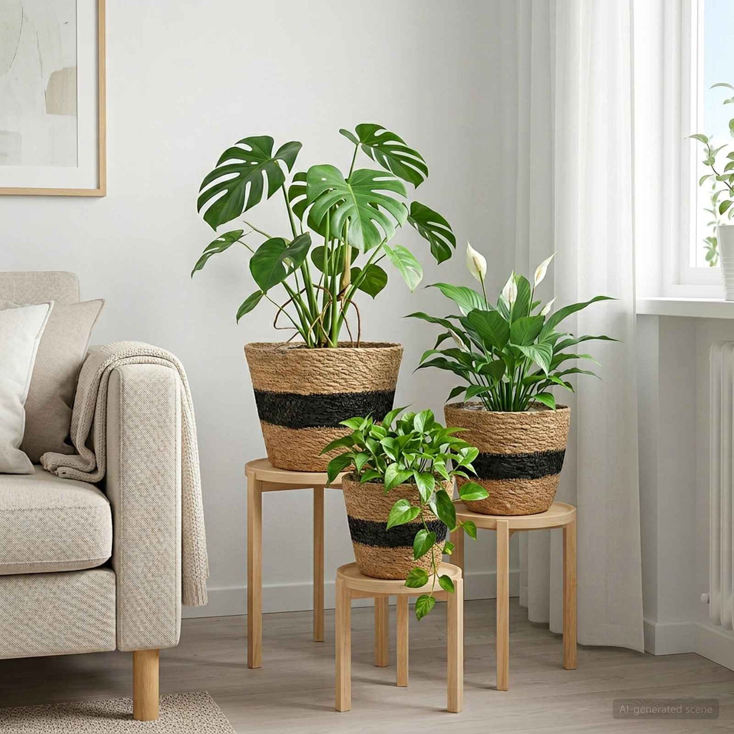 Sjøgress plantekurver 3 pcs Naturlig og svart Ø26 x 19 cm