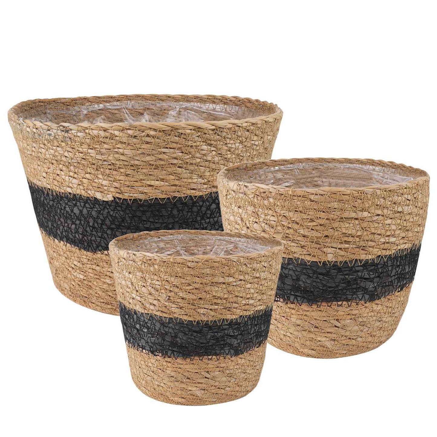 Sjøgress plantekurver 3 pcs Naturlig og svart Ø26 x 19 cm