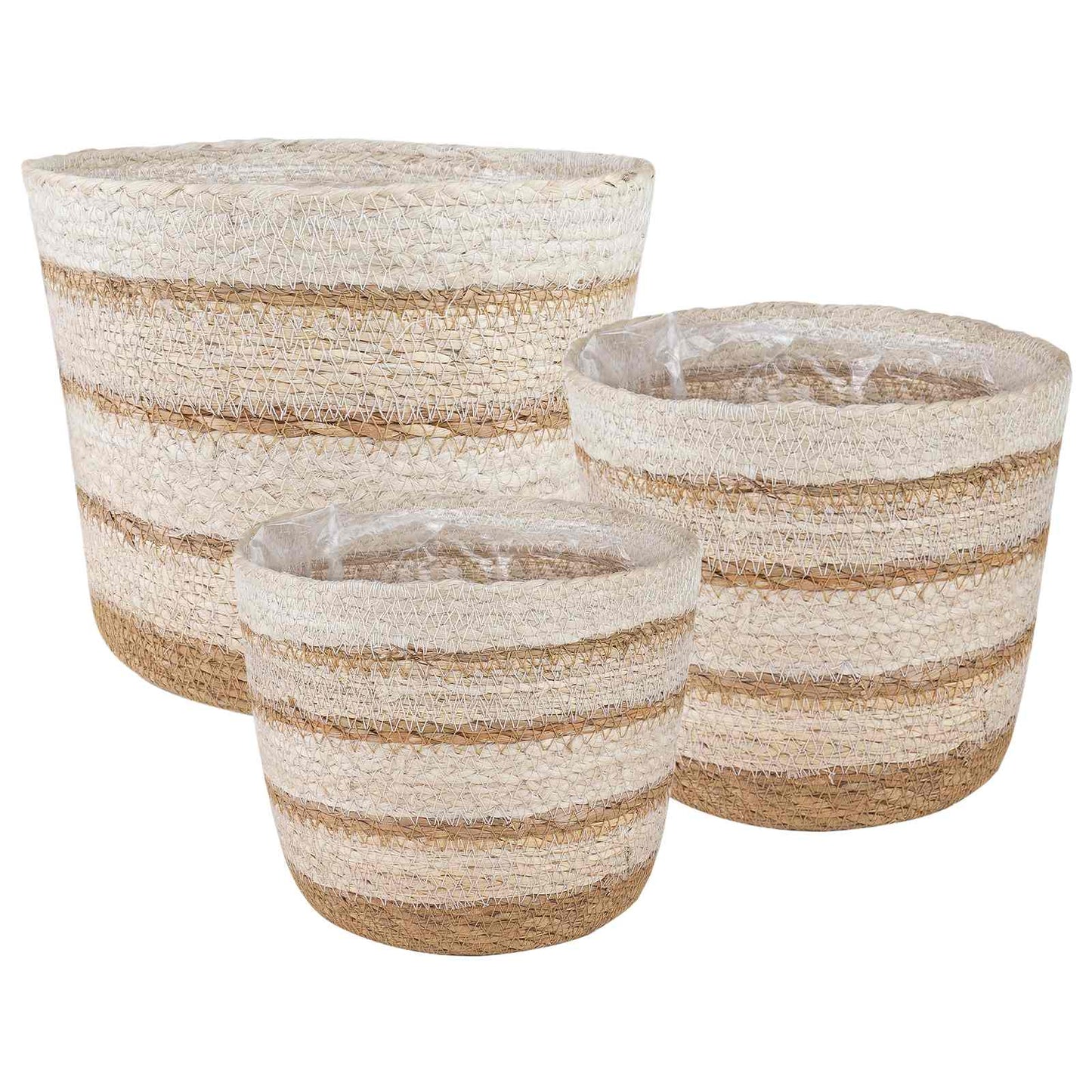 Sjøgress plantekurver 3 pcs Naturlig, Hvit og Beige Ø26 x 19 cm