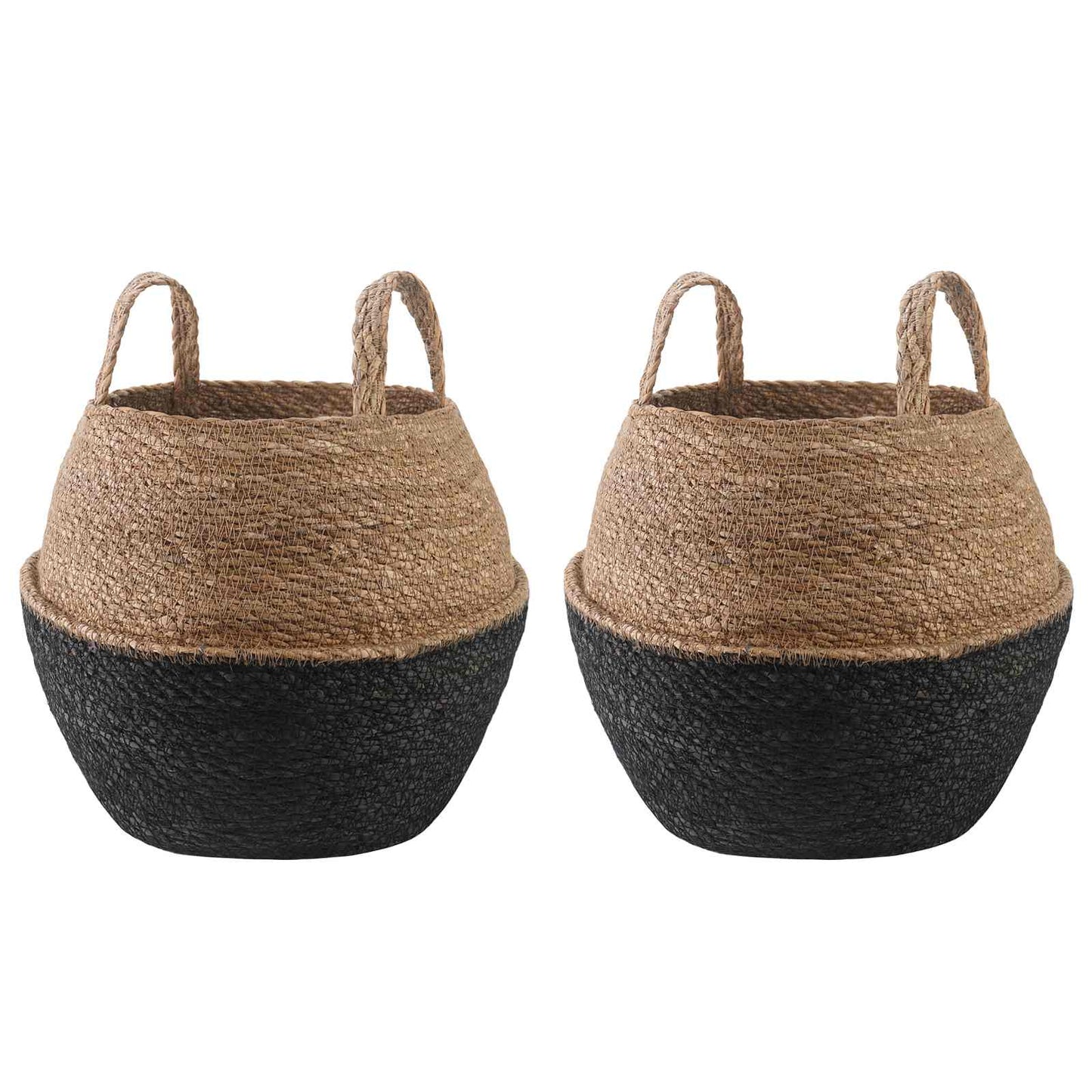 Blomsterkrukke med håndtak 2 pcs Svart Ø 32 x 32 cm