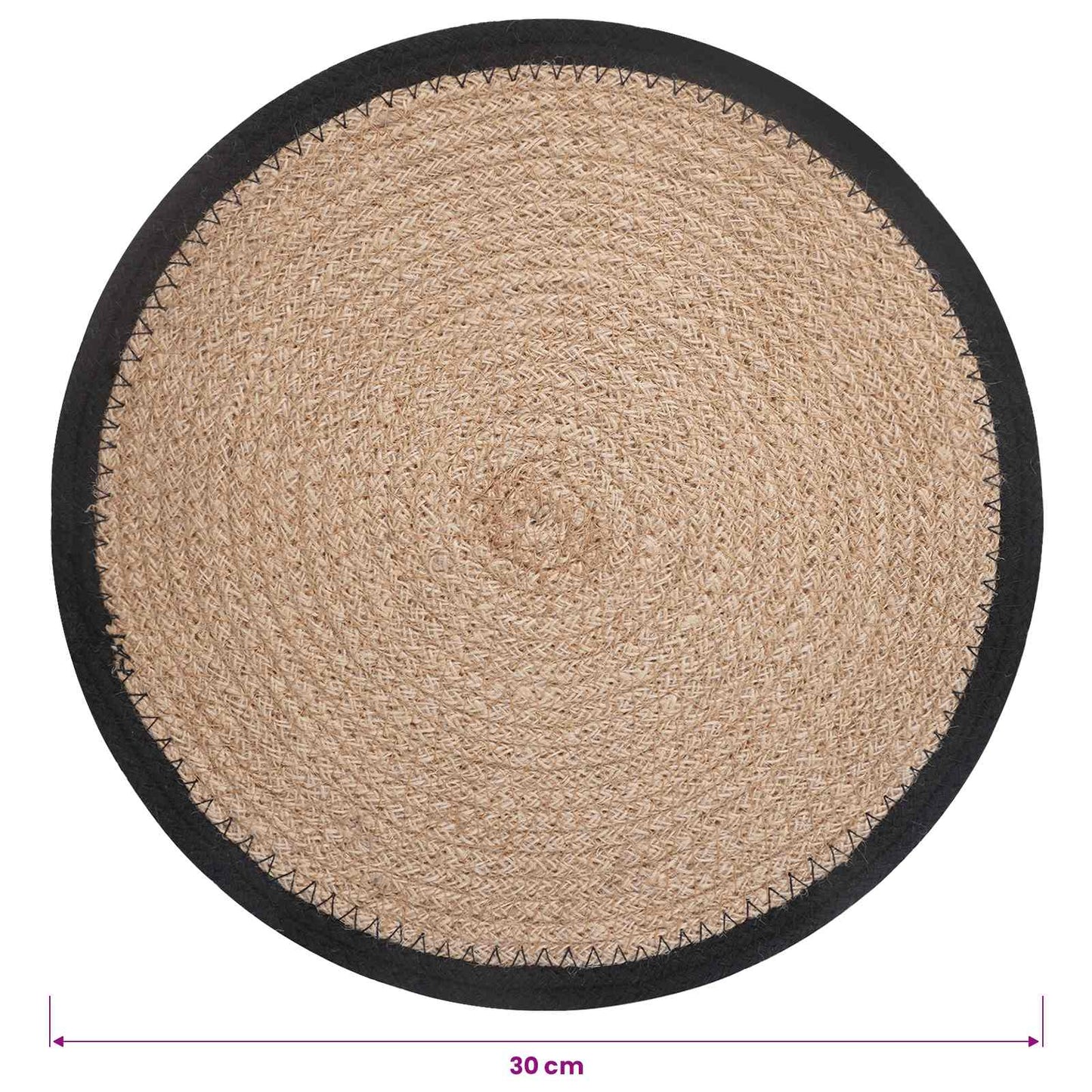 Jute Placemets 6 pcs Naturlig og svart Ø 30 cm 100% Tossa Jute