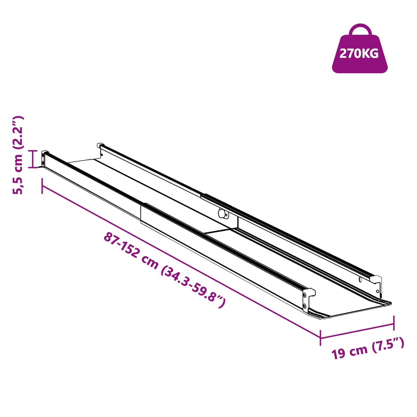 Rampe for rullestol 270 kg 2 pcs Svart 152 x 19 x 5,5 cm