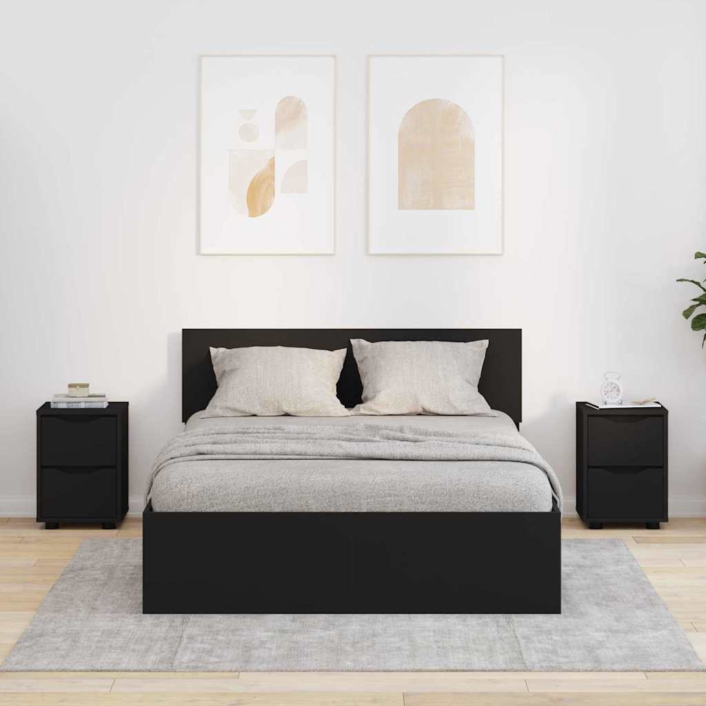 Nattbord med skuff 2 pcs Svart 30,5 x 30 x 43 cm Konstruert tre