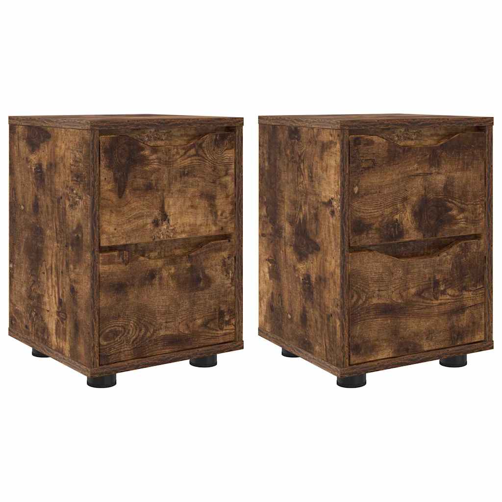 Nattbord 2 pcs Røkt eik 30,5 x 30 x 43 cm Konstruert tre