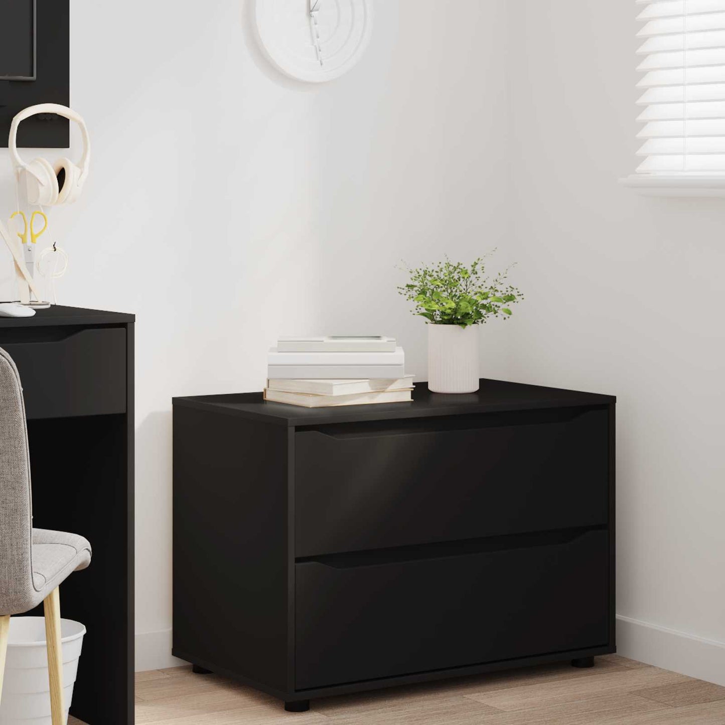 Oppbevaringsskap 80 x 48 x 57 cm Konstruert tre Svart