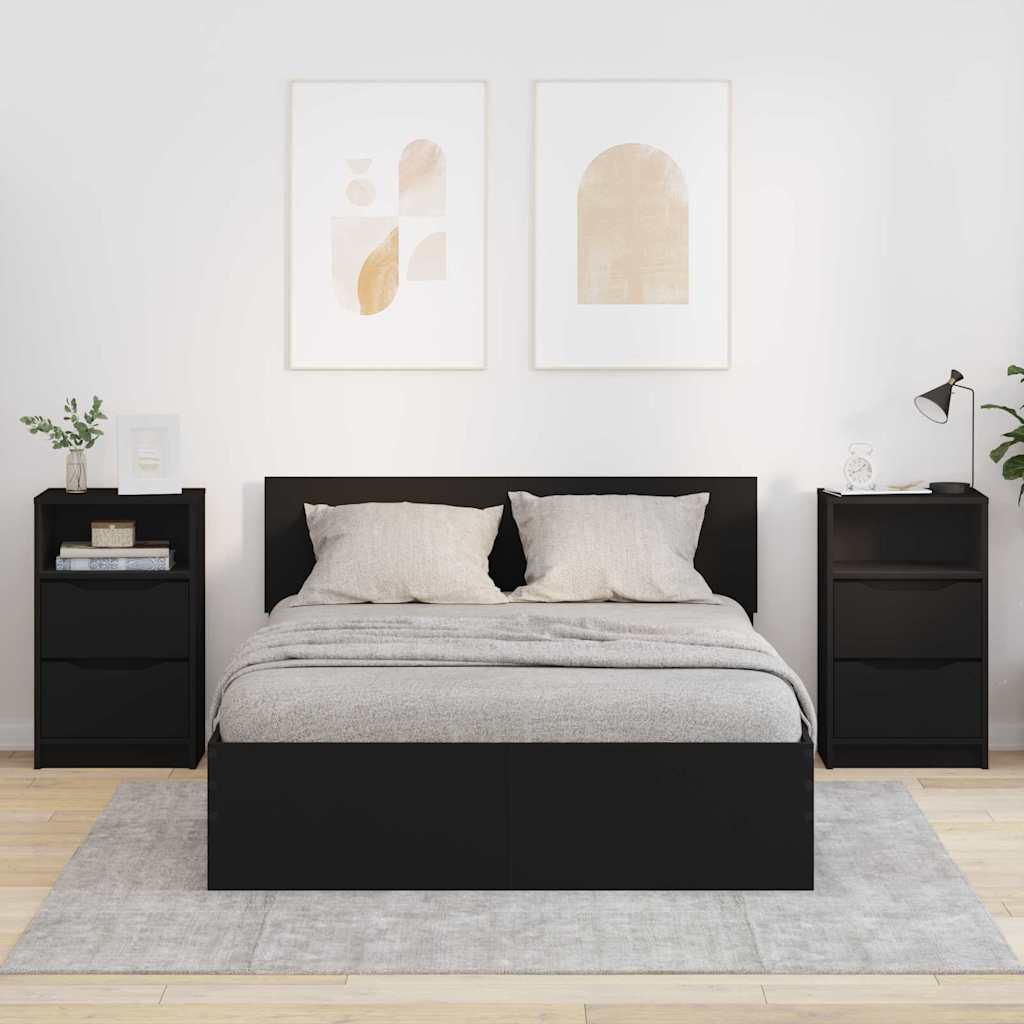 Nattbord med skuff 2 pcs Svart 40 x 30 x 467 cm Konstruert tre