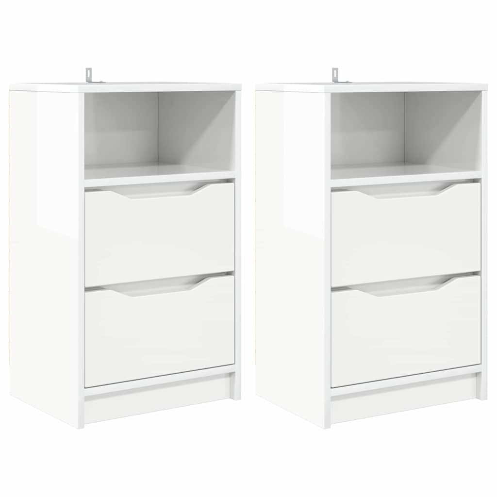 Nattbord 2 pcs Høyglanset hvit 40 x 30 x 467 cm Konstruert tre