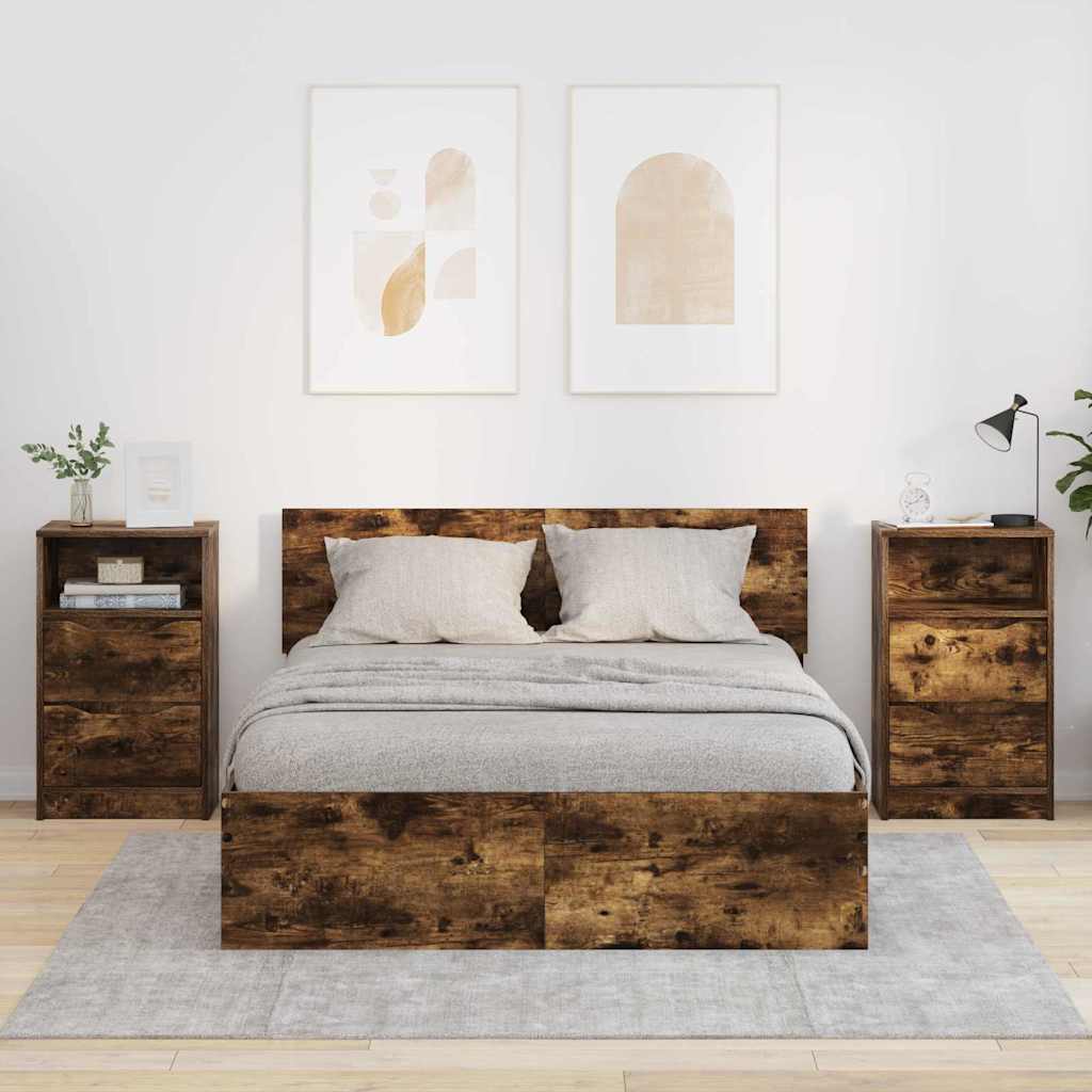 Nattbord 2 pcs Røkt eik 40 x 30 x 467 cm Konstruert tre