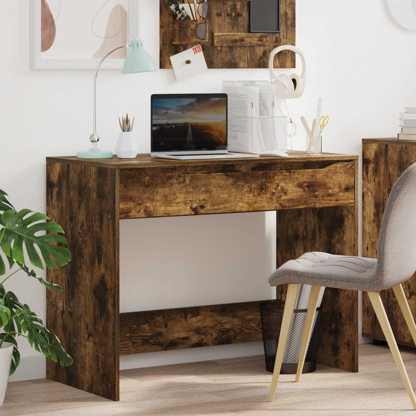 Skrivebord med skuff Røkt Eik 100 x 50 x 78 cm Konstruert tre