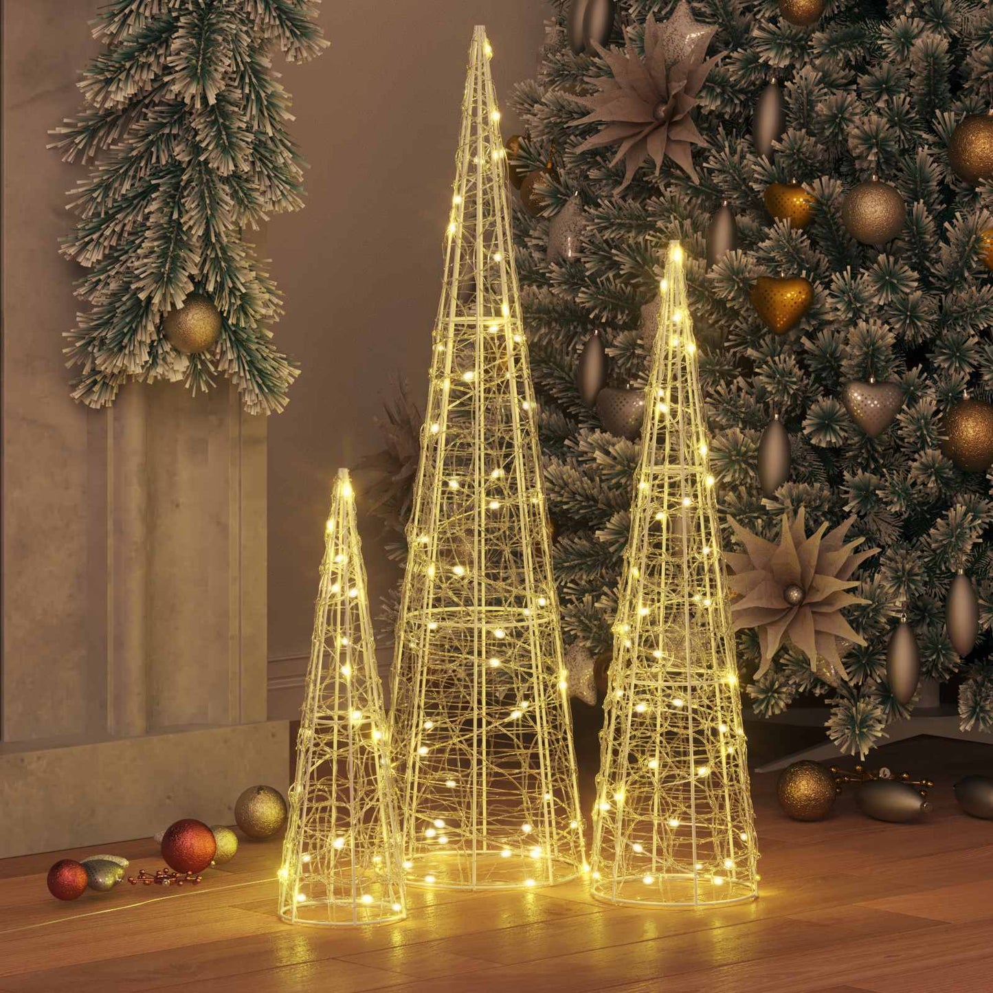 Juletre med 90 LED 3 pcs Varmhvit 20 x 20 x 80 cm Akryl