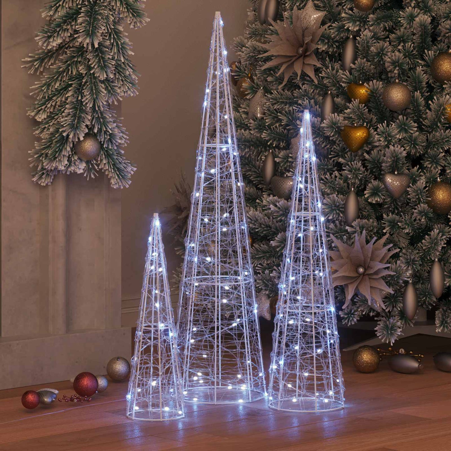 Juletre med 90 LED 3 pcs Kaldhvit 20 x 20 x 80 cm Akryl