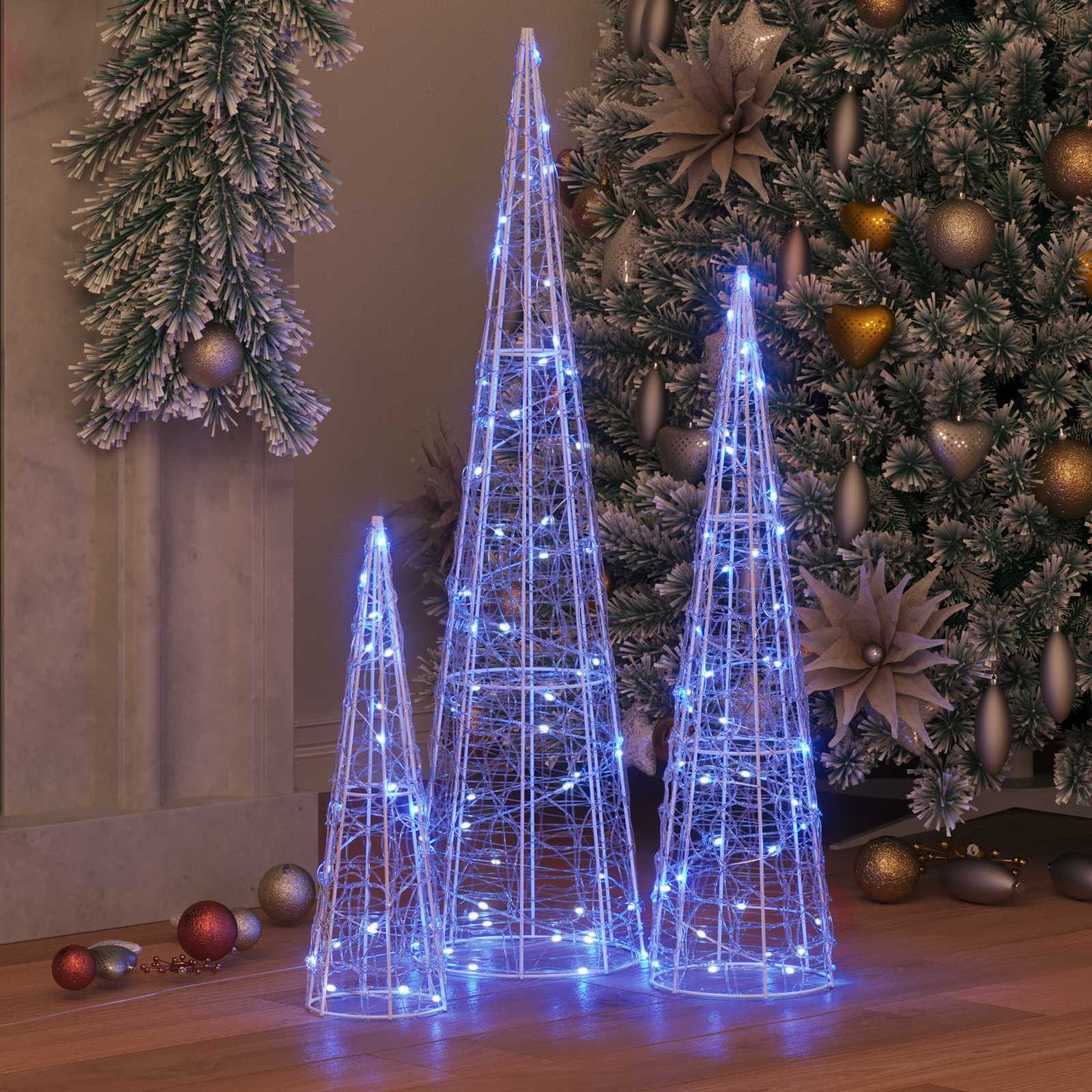 Juletre med 90 LED 3 pcs Blå 20 x 20 x 80 cm Akryl