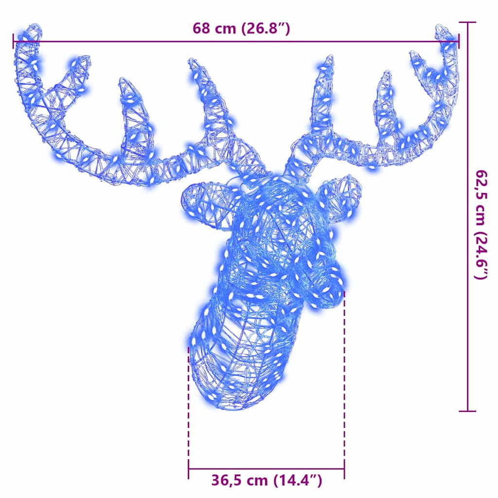 Rudolf hode med 140 LED Blå 68 x 36,5 x 62,5 cm Akryl