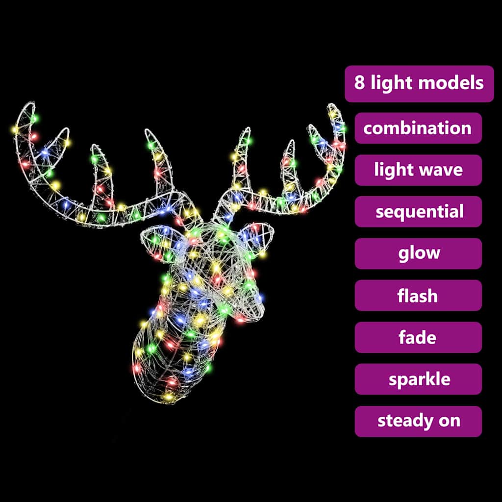 Rudolf hode med 140 LED fargerik 68 x 36,5 x 62,5 cm Akryl