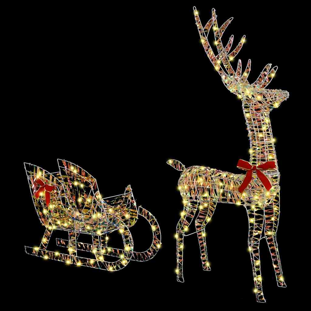 Reinsdyr Trekke Slede med 200 LED Varmhvit 70 x 26 x 129 cm PET